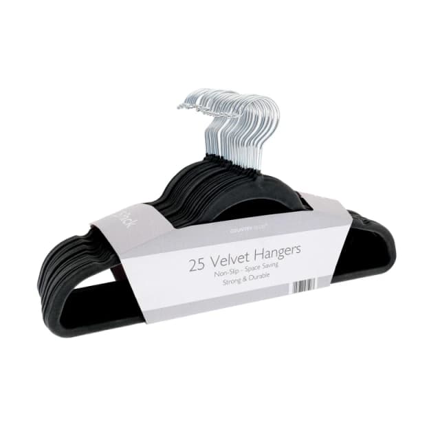 Country Club Velvet Hangers with Swivel Hook - Pack of 25 Black unisex One Size