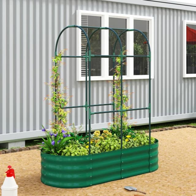 Outsunny 4 x 2 x 4.6ft Galvanised Raised Garden Bed with Trellis, Green 84H-566V00GN