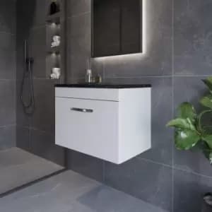 Nuie - Athena Wall Hung 1-Drawer Vanity Unit with Sparkling Black Worktop 600mm Wide - Gloss White