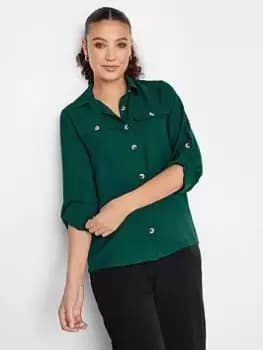 Long Tall Sally Long Sleeve Utility Shirt - Green, Size 10, Women