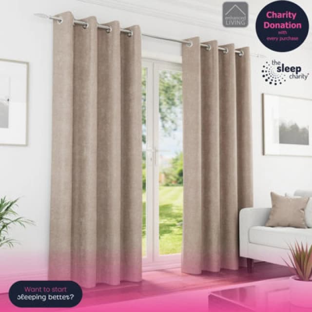 Enhanced Living Enhanced Living Knightsbridge Sand Chenille Eyelet 100% Blackout Curtains 46 X 72" (117X183Cm) Thermal Noise Reducing