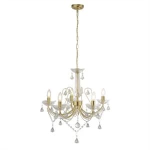 5 Light Multi Arm Chandelier Gold, Clear Crystal, E14