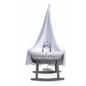 Muslin 6 Piece Grey Wicker Moses Basket & Drape Starter Set - White - Grey/White - Grey/White - Clair De Lune