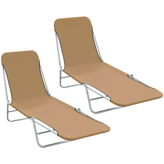 VIDAXL Folding Sun Loungers 2 pcs Steel and Fabric Taupe Vidaxl 44303