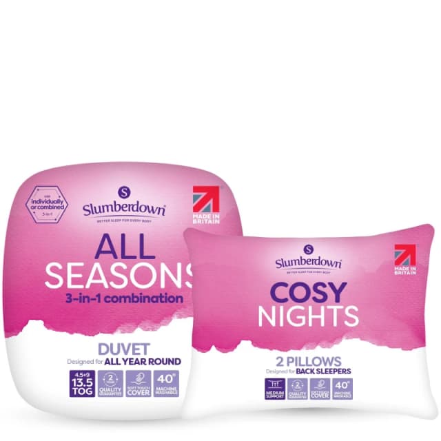 Slumberdown Cosy Nights 15 Tog All Seasons Duvet + 2 Pillows 13.5 Tog All Se unisex Single