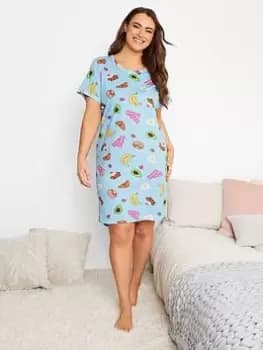 Yours Brunch Conversational Dipped Back Nightdress - Blue Size 14-16, Women