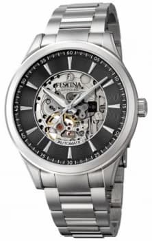 Festina Mens Automatic Skeleton Steel Bracelet Black Watch