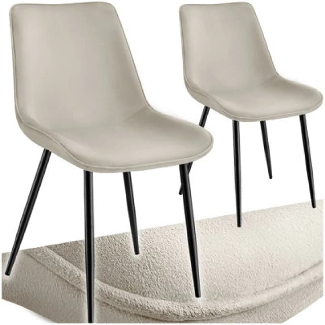 Tectake Set Of 2 Dining Chair Monroe - Padded, Velvet Look, Ergonomic Seat, Black Steel Legs - Cream