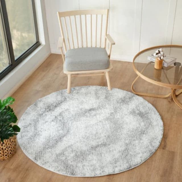 Livabliss Round Shaggy Solid Color Plush Pile Grey Marina Area Rug 120 X 120 Cm - Easy Care, Non Shedding, Ideal For Living Room & Bedroom