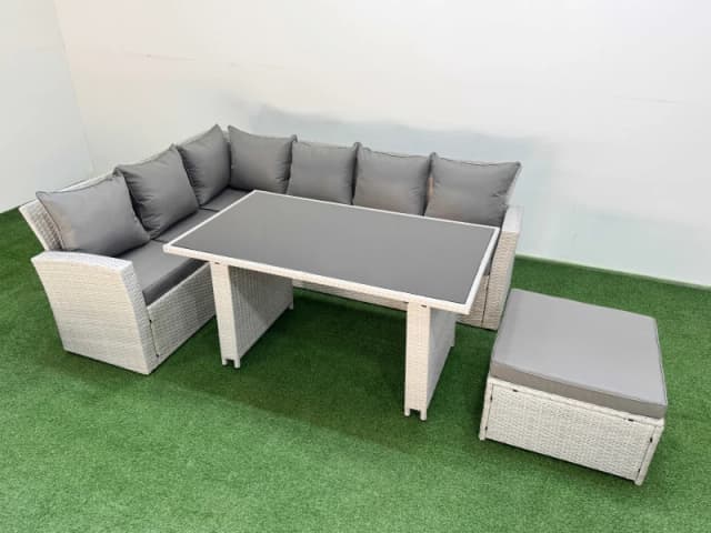 Fimous 7 Seater Wicker Rattan Corner Sofa Sets with Big Footstool Light Grey Light Grey Unisex