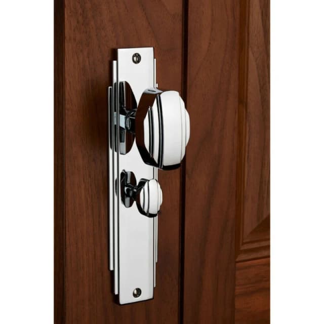 Loops PAIR Line Detailed Door Knob on Bathroom Backplate 205 x 45mm Polished Chrome Multi