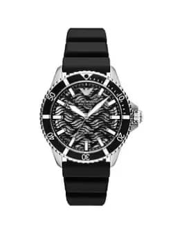 Emporio Armani Mens Traditional Watch Silicone, Black, Men