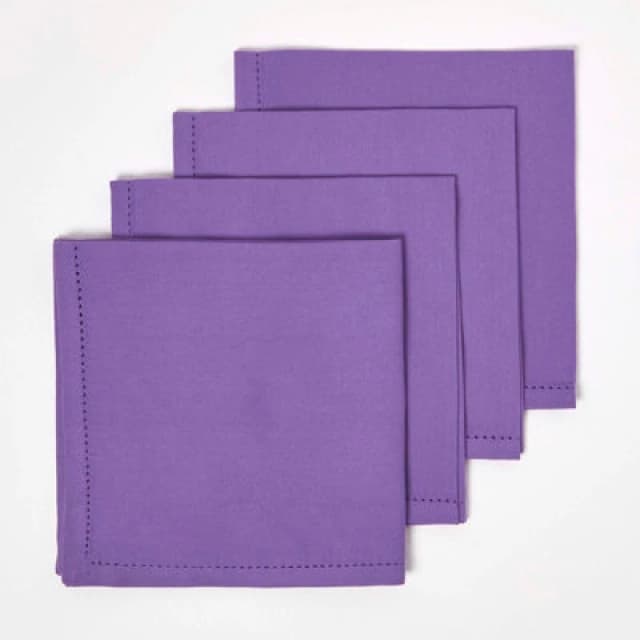 Homescapes Cotton Fabric 4 Napkins Set Purple