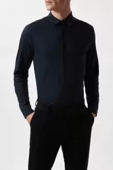 Mens Navy Mercerised Cotton Jersey Long Sleeve Shirt