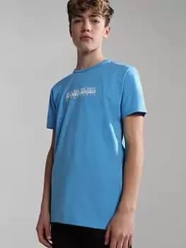 Boys, Napapijri Kids S-Box Short Sleeve T-Shirt, Blue, Size 6 Years