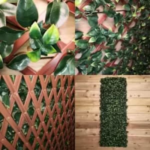 100cm x 200cm PE Backed Artificial Fence Garden Trellis Privacy Screening Indoor Outdoor Wall Panel - Gardenia Leaf