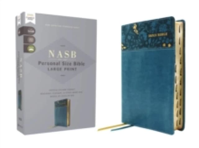 NASB, Personal Size Bible, Large Print, Leathersoft, Teal, Red Letter, 1995 Text, Thumb Indexed, Comfort Print. Leather / fine binding Books