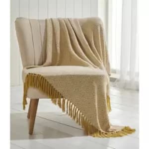 Portfolio Throw Blanket with Geometric Pattern, Ochre Yellow, 130 x 170cm - Yellow
