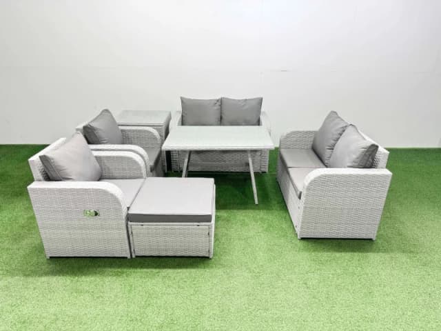 Fimous 7 Seater Rattan Garden Furniture Set Outdoor Love Sofa Sets in Light Grey Light Grey Unisex