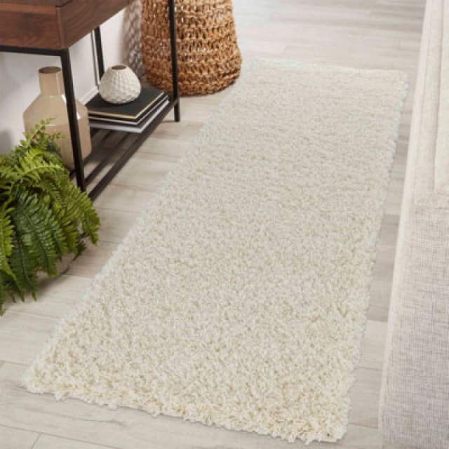 Desire Rugs Plain Living Room Shaggy Area Rugs Ivory Runner 60X220 Cm