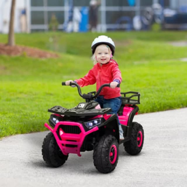 AIYAPLAY 12V Kids Quad Bike w/ 4 Suspension Wheels, for 3-5 Years Pink