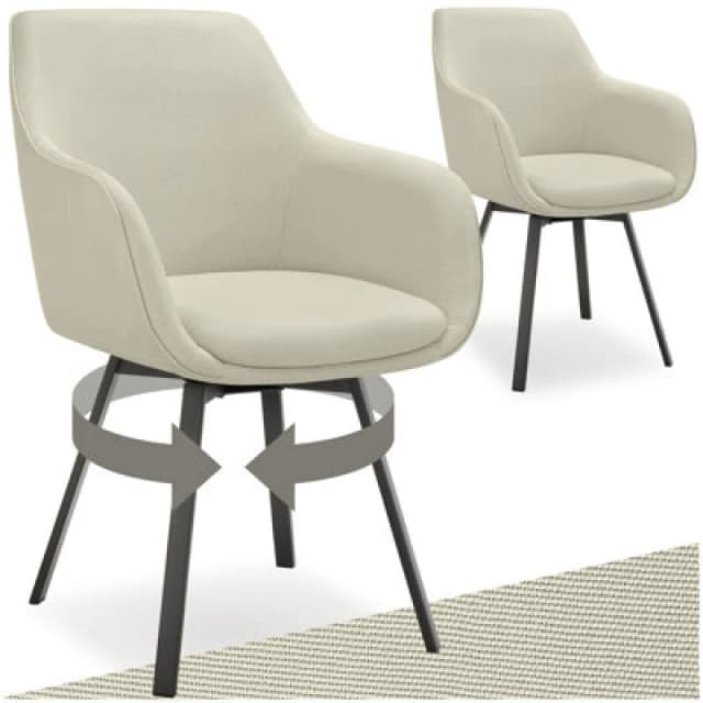 Tectake Set Of 2 Dining Chair Alicon - Swivel Armchair With Padding And Continuous Backrest - Greige