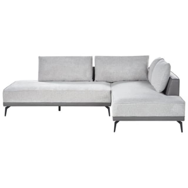 Beliani Corner Sofa 3 Seater Myken Fabric Light Grey Left Hand