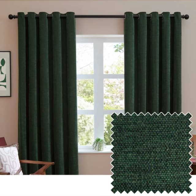Furn Soft Chenille Blackout Eyelet Curtain Pair in Bottle Green Size: 117cm width x 137cm drop Bottle Green Unisex 117cm width x 137cm drop
