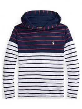 Ralph Lauren Boys Stripe Jersey Hooded T-Shirt - Navy, Size 7 Years