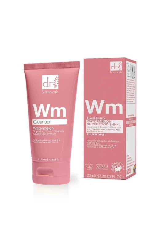 Dr. Botanicals Watermelon Superfood 2-in-1 Cleanser & Makeup Remover with Glycolic Acid, Salicylic Acid & Lactic Acid 100ml White female