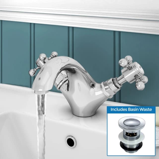 NES HOME Nes Home - Churchill Traditional Chrome Basin Sink Mixer Tap & Waste 6302+WST