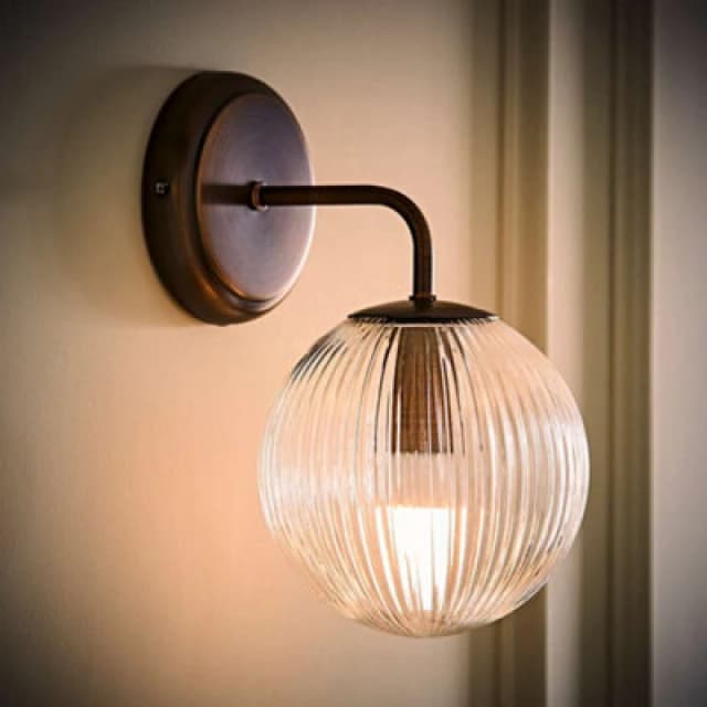 ValueLights ValueLights Kempton Ribbed Glass Globe Shade Single Arm Wall Light with Bulb in Bronze Bronze One Size Unisex 5059406071256