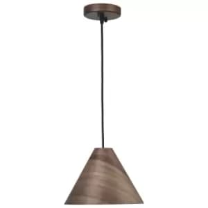 Jurupa Dome Pendant Ceiling Light Dark Walnut Wood colour Dark Brown Fabric Cable Solid Wood Canopy LED E27 - Merano