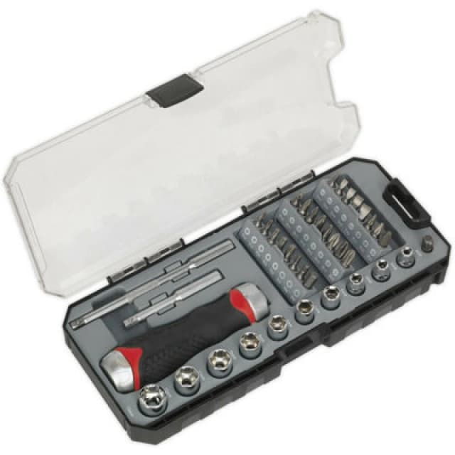 Loops 38 PACK Fine Tooth Ratchet Screwdriver Socket and Bit Set - Comfort Grip Handle Multi