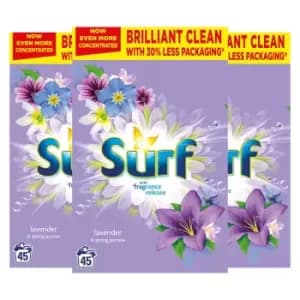 3 x Surf Lavender And Spring Jasmine Laundry Powder 45 Washes - 2.25Kg