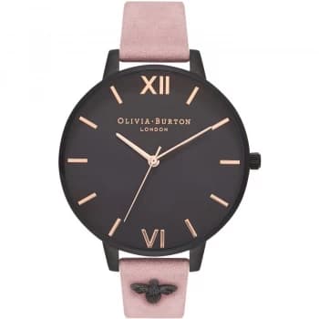 Embellished 3D Bee Black & Rose Suede Watch