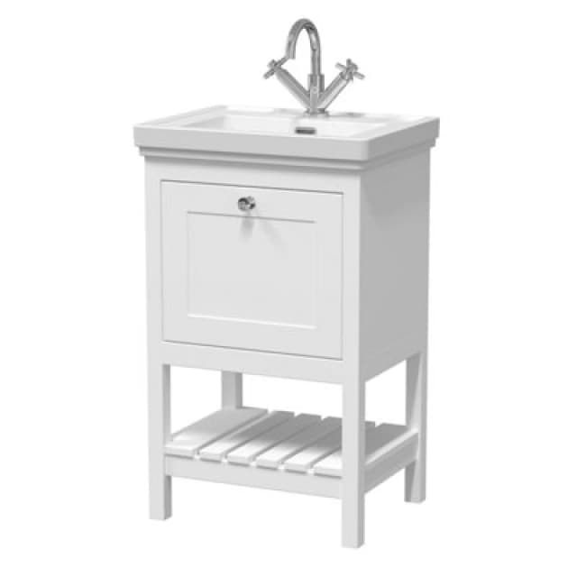 Old London Bexley Floor Standing 1 Drawer Vanity & 1 Tap Hole Fireclay Basin, Stylish Vanity Unit With Basin, Pure White