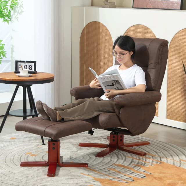 HOMCOM Brown Recliner Chair with Footstool - Backrest Adjustable - Armchair - Dark brown TJ Hughes 5061025017270