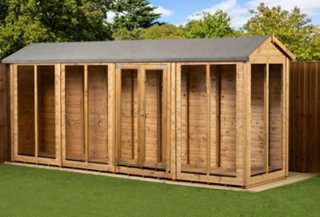 Empire Sheds Empire Apex Summerhouse 4X16 Dipped Treated Tongue And Groove Wooden Garden Shed Double Door (4' X 16' / 4ft X 16ft) (4X16)