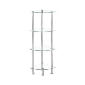 Modernique Glass Shelf Tier 4 Storage Unit, Rectangular Shape In Clear Glass With Chrome Stand