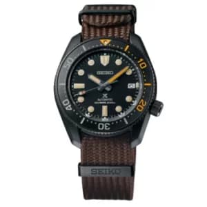 Seiko Prospex Black Series Heritage Collection 1968 Recreation Automatic Black Dial Brown Textile Strap Mens Watch SPB255J1