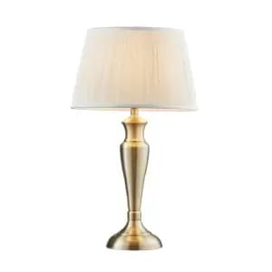 Table Lamp Antique Brass & Vintage White Silk 60W E27 Bedside Light e10538