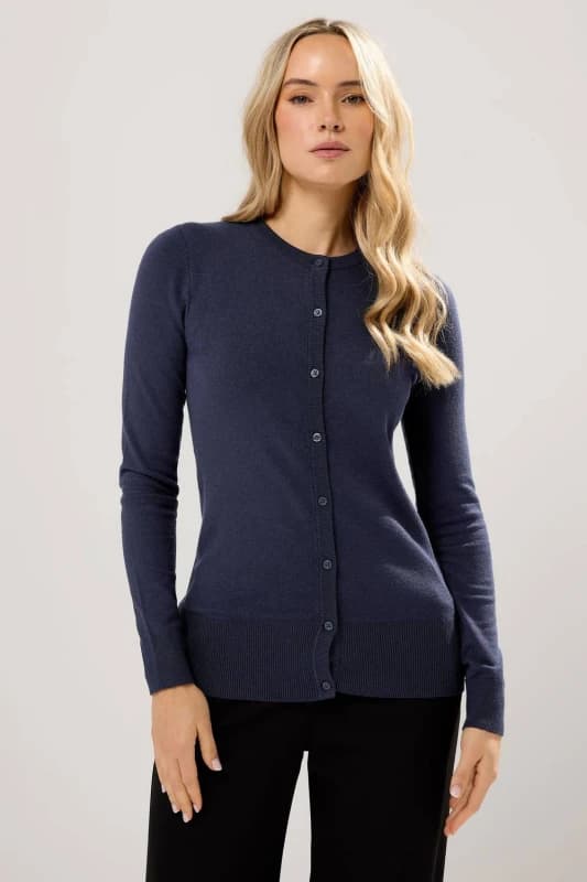 Long Tall Sally Womens Tall Crew Neck Button Cardigan in Dark Navy Size: 8-10 Dark Navy Female 8-10