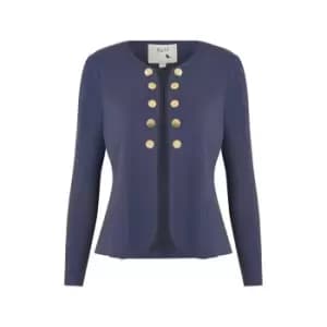 Yumi Navy Ponte Jacket With Military Buttons - Blue