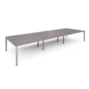 Connex triple back to back desks 4800mm x 1600mm - silver frame and grey oak top