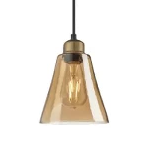 Industville Orlando Tinted Glass Flask Amber Pendant / 6" Brass Holder