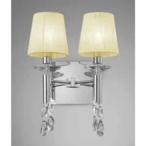 Tiffany wall light with switch 2+2 E14+G9 bulbs, polished chrome with cream shades & transparent crystal