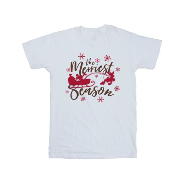 Disney Men Mickey Mouse Sleigh Cotton T-Shirt in White Size: Small White S Male 5063376843300