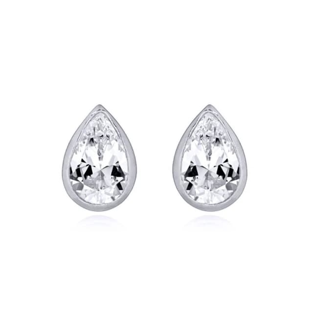 Jewelco London Silver White Pear CZ Bezel Solitaire Tears of Joy Drop Earrings - AES157 Silver female