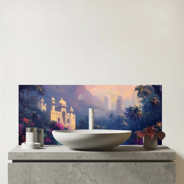 Warren Reed - Designer Temple Haze Glass Bathroom Splashback Multicolor Unisex